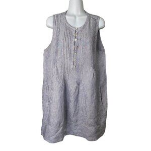 Faherty Isha Dress 100% Linen Blue white stripes Size L Sleeveless Summer